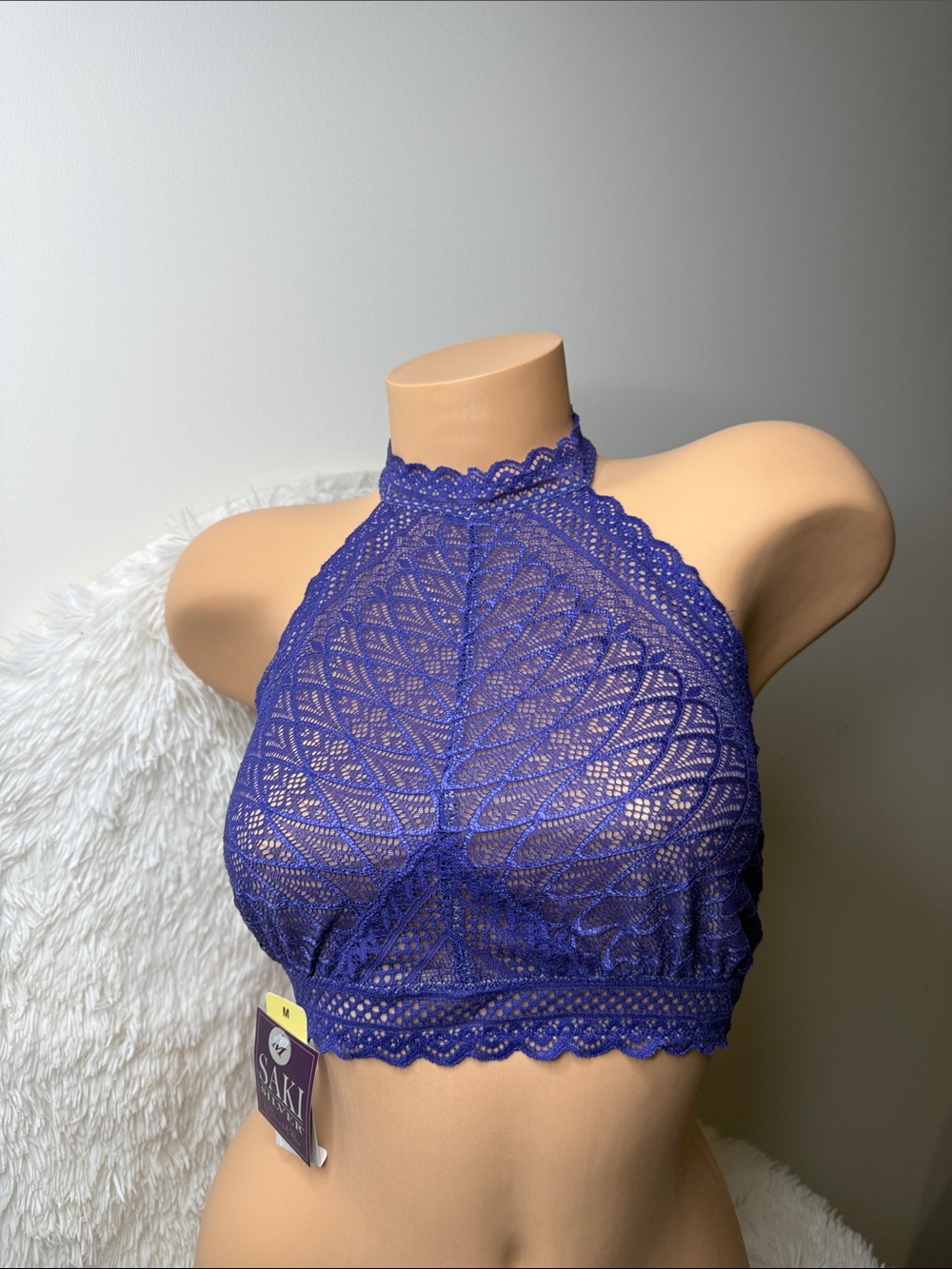 NET Lace High-Neck Bralette in Orient Blue